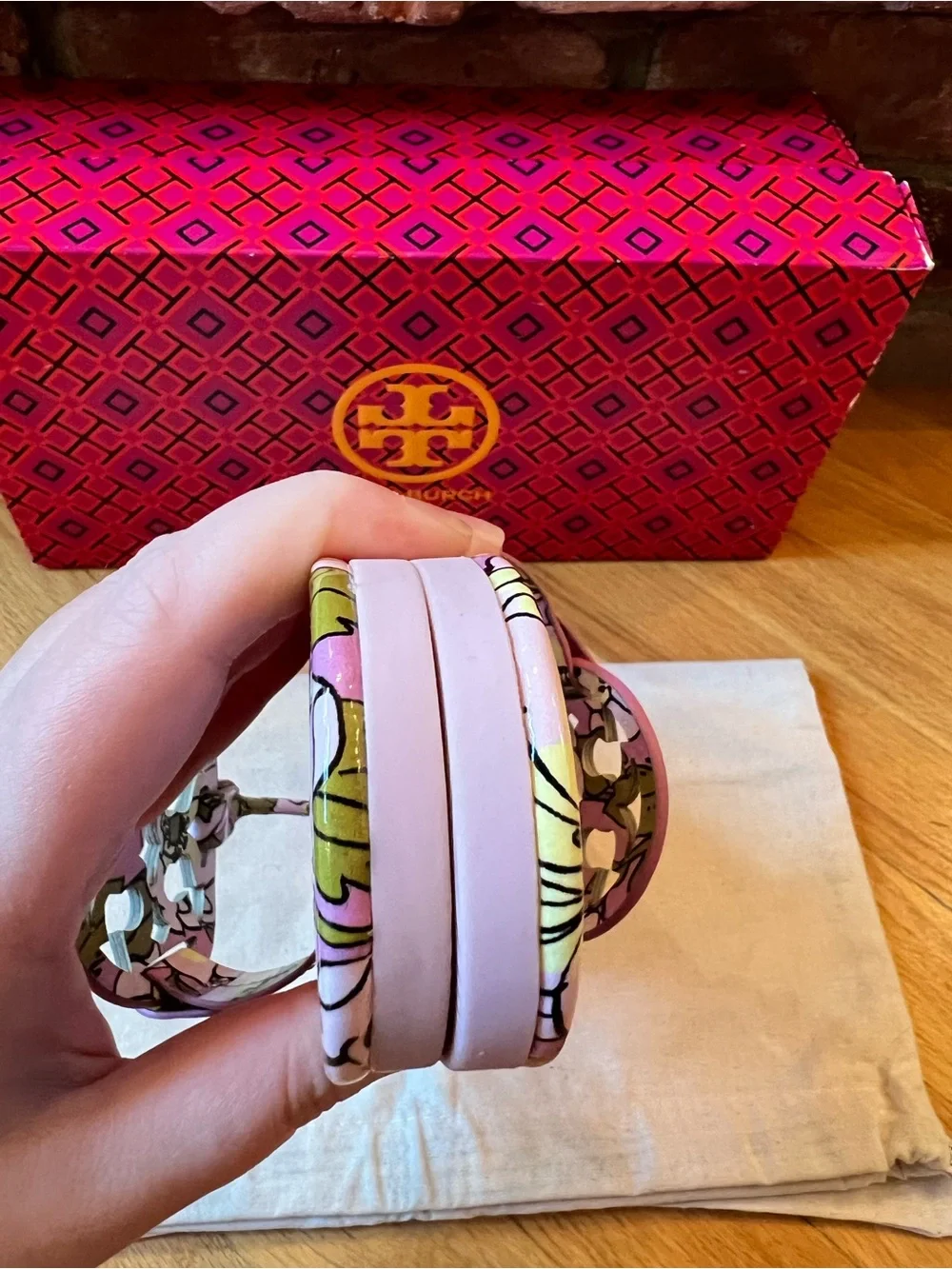 Tory Burch Lavender Purple Floral Printed Patent Leather Miller Sandals
